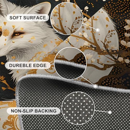 White Fox 5x7 Area Rug Black Gold Design