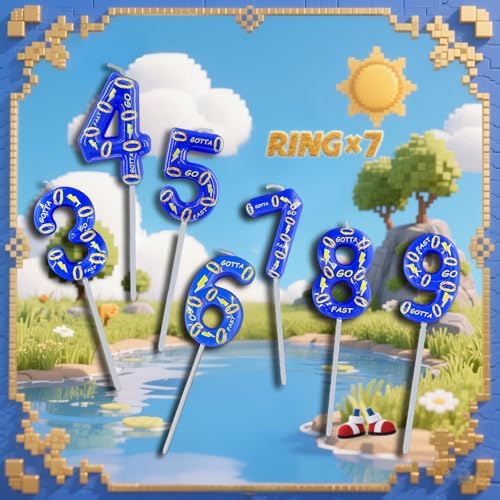 Number 3 Blue Birthday Candle with 7 Golden Rings