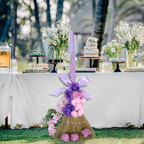TrinhGuo Purple Wedding Broom with Ribbons and Pearls