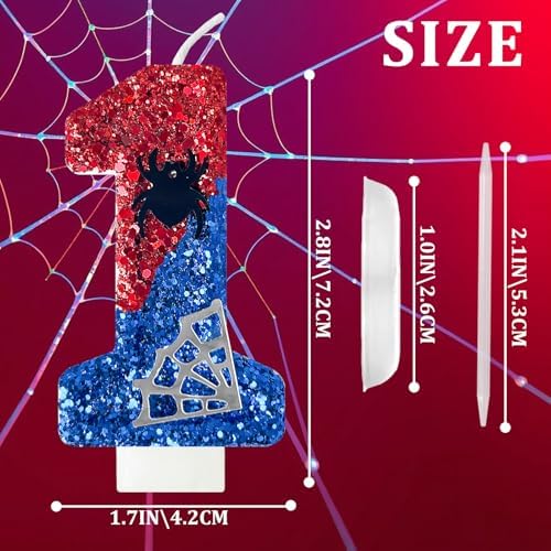WQINX Spider Web Birthday Candles Red Blue with Silver
