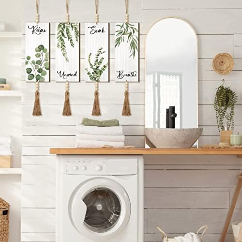 Qunclay Boho Wall Decor 4 Pieces Bathroom Art