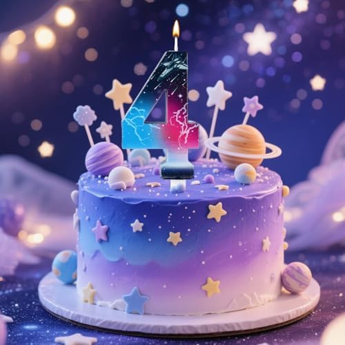 SAVITA Star Number 4 Birthday Candle with Universe Design 1
