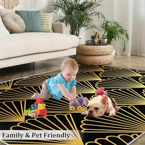 IJUGIX Black and Gold Area Rug 4x5 ft Modern Decor