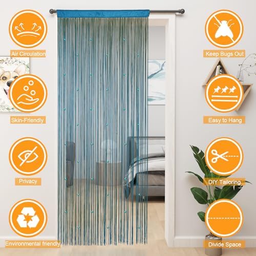 YIIBAII Beaded Curtain - Blue 39x79 Inch