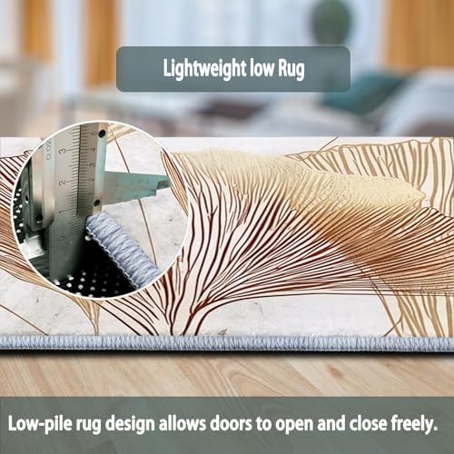 4ft Round Marble Ginkgo Leaf Area Rug - Pet Friendly Non-Slip