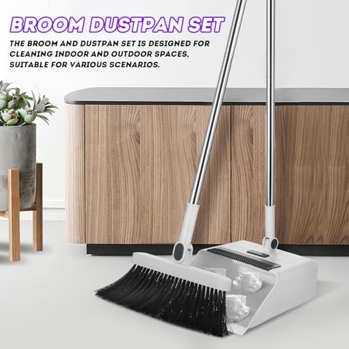 MUCKLILY 3 in 1 Broom and Dustpan Set