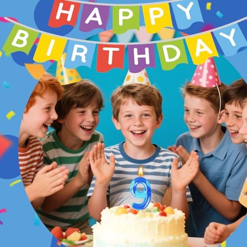 Cartoon Blue Birthday Candle Number 9