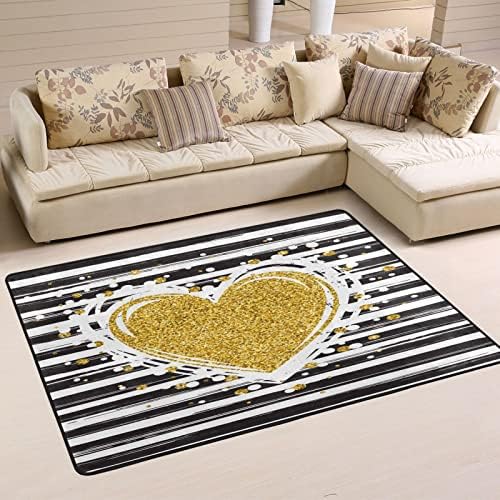 VIGTRO Gold Glitter Heart Non-Slip Area Rug 36x24