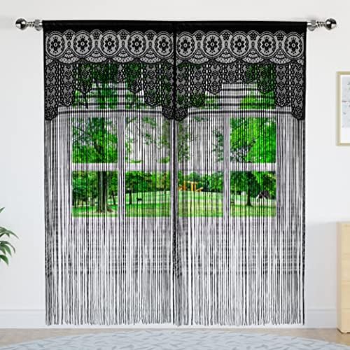 YaoYue Macrame Lace Door Curtain Panel 35x79in Black