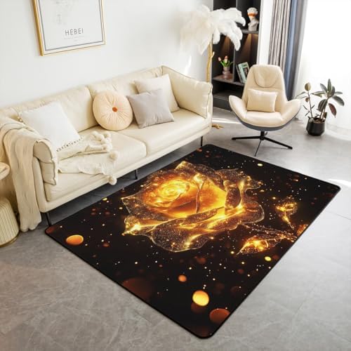 Jejeloiu Gold Romantic Rose Indoor Floor Mat 5x7