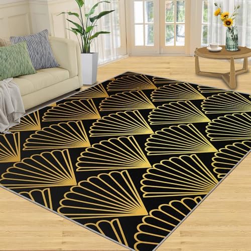 IJUGIX Black and Gold Area Rug 4x5 ft Modern Decor