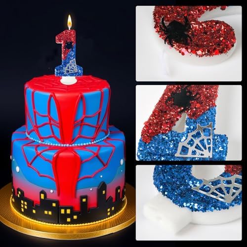 WQINX Spider Web Birthday Candles Red Blue with Silver