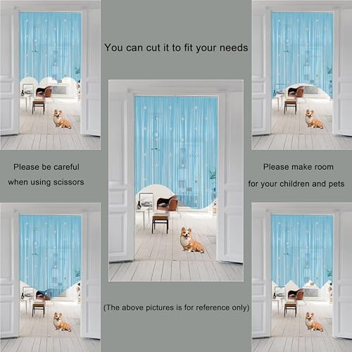 Beaded String Curtains for Doorway Blue 39x79 Inch