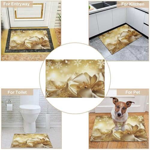 Gold Silk Christmas Area Rug Soft Velvet Non-Slip
