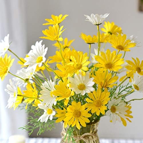Artificial Flower Set with Glass Vase Yellow and White Daisies