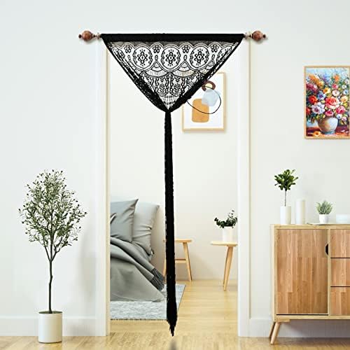 YaoYue Macrame Lace Door Curtain Panel 35x79in Black