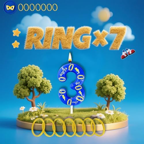Number 3 Blue Birthday Candle with 7 Golden Rings