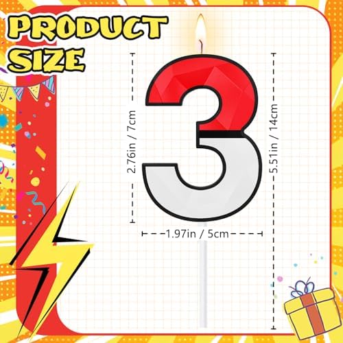 ZelZeluna Large 3D Number 3 Birthday Candle