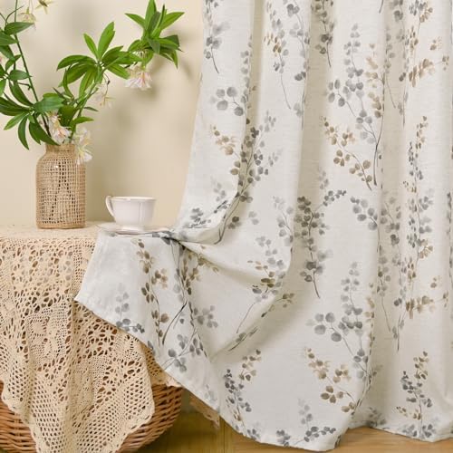 BGment Linen Curtains 72 Inch 2 Panels Floral Leaf Brown