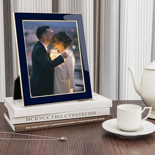 Fun Memories 8x10 Picture Frame - Navy Blue with Gold Edge