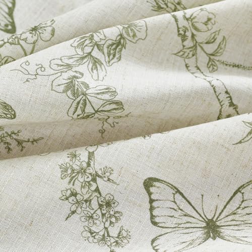 Lazzzy Green Floral Linen Curtains 63 Inch 2 Panels Rod Pocket