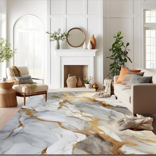 Luxury Grey Gold Burst Marble Area Rug 2x3