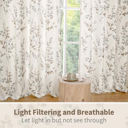 BGment Linen Curtains 72 Inch 2 Panels Floral Leaf Brown