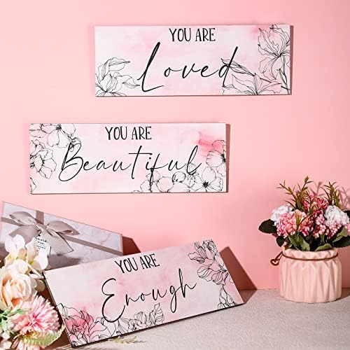 Yookeer 3 Pcs Floral Wooden Wall Art Inspirational Quotes