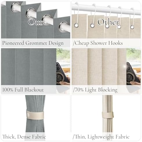 HMYI Magnetic Pleated Curtains - 100 Blackout Thermal Insulated Door Drapes