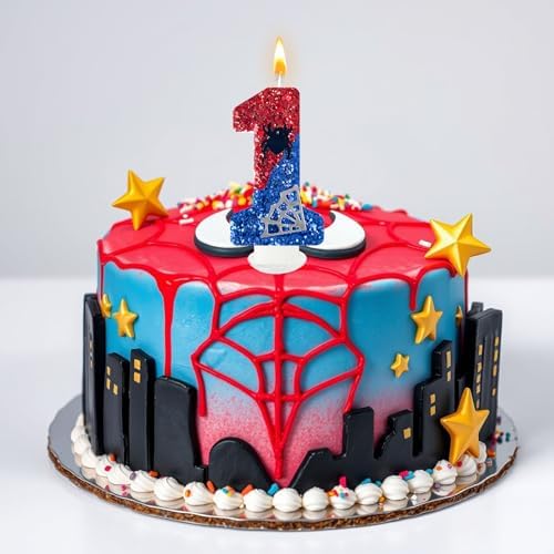 WQINX Spider Web Birthday Candles Red Blue with Silver