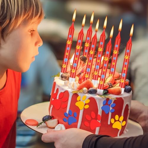 MTLEE 12 Pcs Dog Paw Birthday Candles with Bases