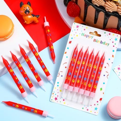 MTLEE 12 Pcs Dog Paw Birthday Candles with Bases