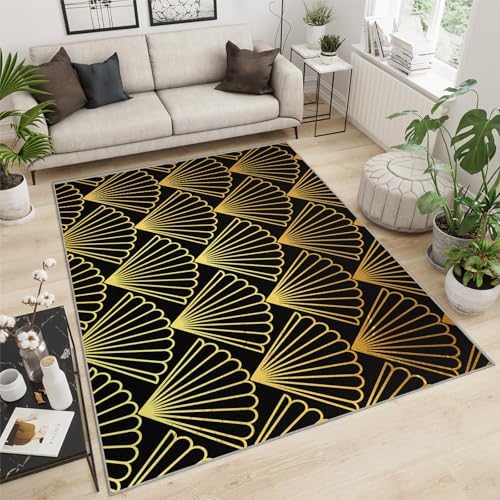 IJUGIX Black and Gold Area Rug 4x5 ft Modern Decor