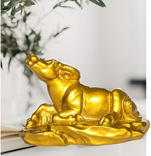 CIFIBIFUN Fengshui Resin Cow Statue Bull Figurine Golden Table Decor