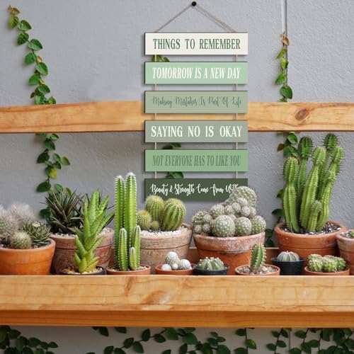 Pinkunn Sage Green Pink Inspirational Wooden Wall Art
