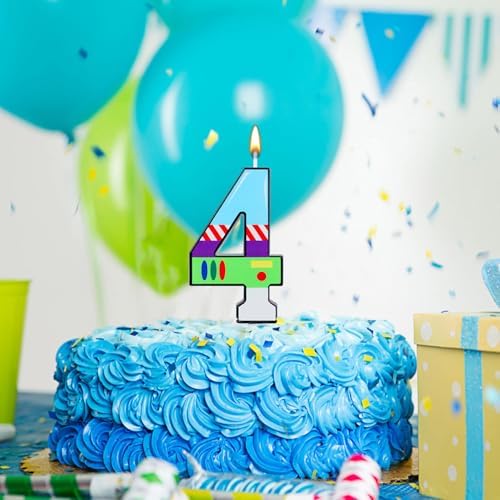 Toy Themed Birthday Number 4 Candle with Astronaut Robot Design