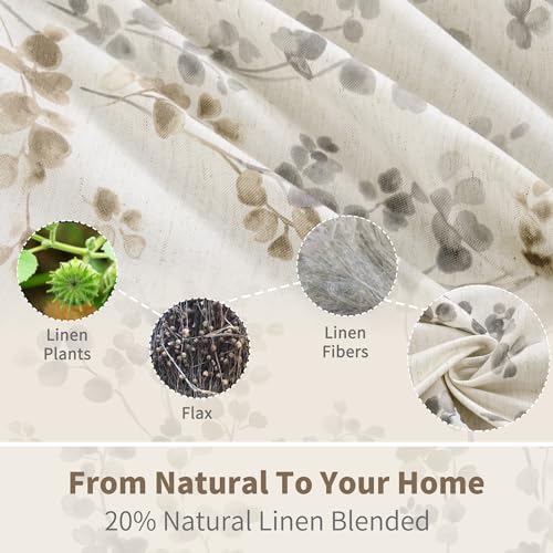 BGment Linen Curtains 72 Inch 2 Panels Floral Leaf Brown