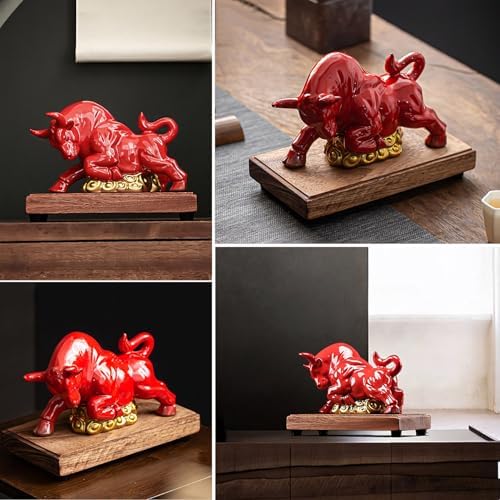 Chinese Ceramic Wall Street Bull Statue - Desk Decor