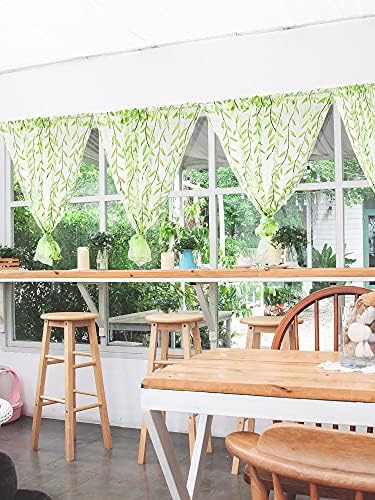 Breling Green Leaf Sheer Curtains 4 Pieces