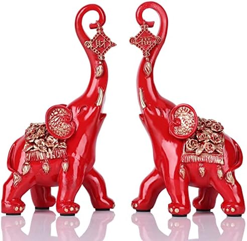 LINYTHER Red Elephant Statues Home Decor Pair