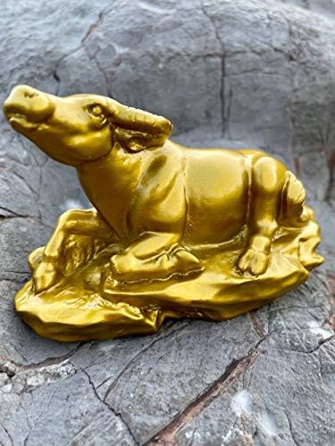 CIFIBIFUN Fengshui Resin Cow Statue Bull Figurine Golden Table Decor