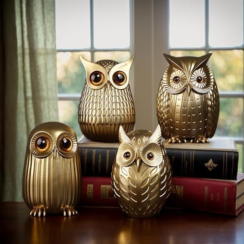Gold Owl Statue for Home Decor and Gift