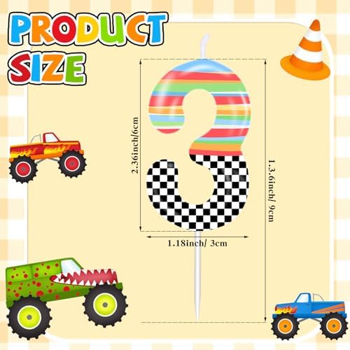 Number 3 Racing Car Birthday Candle Monster Truck Theme