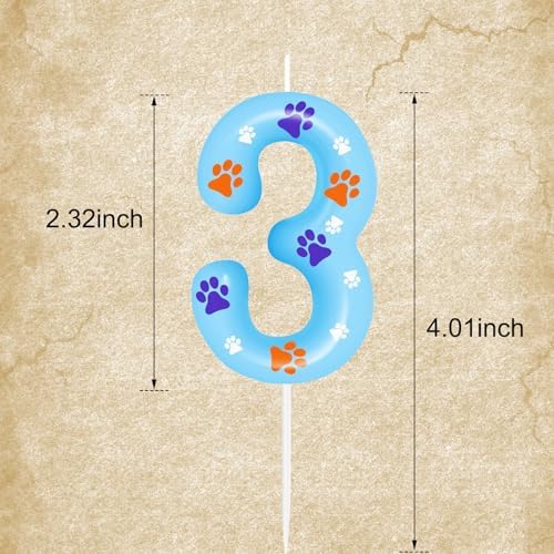 Blue Dog Paw Birthday Candles 3rd Birthday Party Supplies
