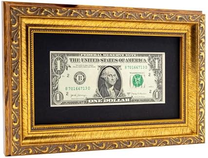 CountryArtHouse Antique Gold First Dollar Frame with Black Mat and Easel Stand