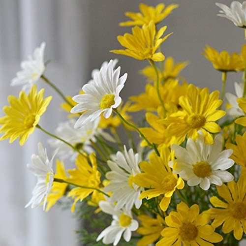 Artificial Flower Set with Glass Vase Yellow and White Daisies