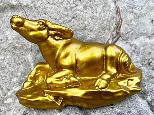 CIFIBIFUN Fengshui Resin Cow Statue Bull Figurine Golden Table Decor