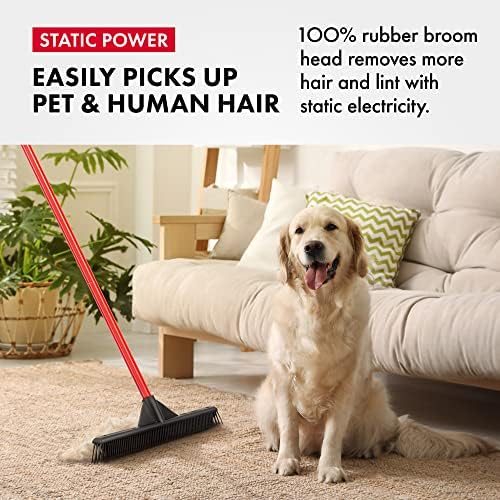 RAVMAG Pet Hair Remover Rubber Broom - 55 Inch Handle