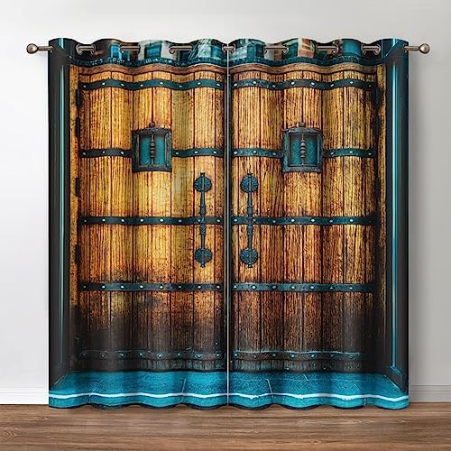 Jekeno Rustic Wood Door Blackout Curtains 2 Panels Set 1