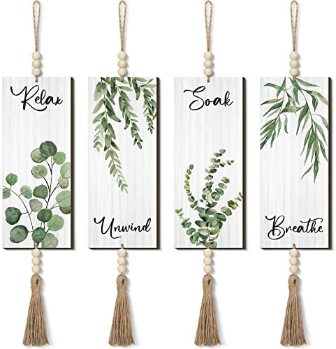 Qunclay Boho Wall Decor 4 Pieces Bathroom Art